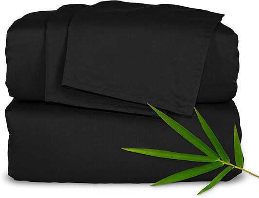 California King Sheets by Pure Bamboo, Genuine 100% Organic Viscose Derived from Bamboo Bed Sheet Set, Soft & Cooling, Double Stitching, Lifetime Quality Promise (California King, Black)