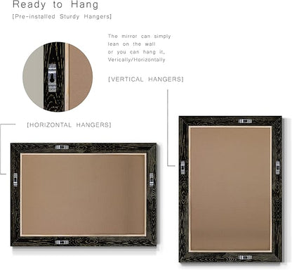 Black Rustic Mirror Rectangular Barnwood Framed Wall Mirror for Home Decor, Vertical or Horizontal Hanging, 41x29