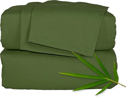 King Sheets by Pure Bamboo, Genuine 100% Organic Viscose Derived from Bamboo Bed Sheet Set, Luxuriously Soft & Cooling, Double Stitching, Lifetime Quality Promise (King, Pesto)