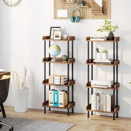 Hosfais Bookcase 4 Tier Bookshelf, Vintage Small Bookshelf for Spaces, Wooden Book Shelf for Living Room Bedroom