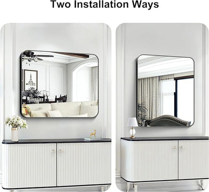 KOCUUY 30x36 Inch Rectangle Bathroom Mirror with Black Metal Frame,Modern Design of Wall Mounted Upgraded Shatterproof Glass, Rounded Corners for Bedroom, Living Room, Entryway