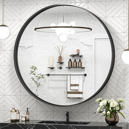 TokeShimi 40 Inch Round Black Bathroom Mirror for Wall with Non-Rusting Aluminum Alloy Brushed Matte Metal Frame for Modern Minimalist Farmhouse Home Decor