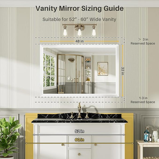 48x32 Inch White Bathroom Mirror for Wall, Thick Metal Framed Rectangle Mirrors for Over Sink, Bedroom, Living Room, Entryway, Anti-Rust, HD Tempered Glass