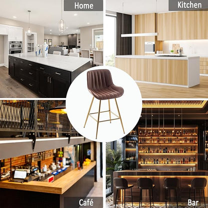 Sidanli Brown Velvet Bar Stools-Set of 2, 24 Inch Bar Stools for Kitchen Counter