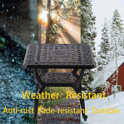 Cast Aluminum Outdoor Side Table,Small Patio Table,Outdoor Coffee Tables for Patio,Garden,Balcony, for All Weather (Black, Square)