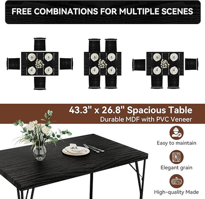 Vipbear Kitchen Dining Table Set for 4, 5-Piece Kitchen Table Set with 1.6“ Thick Tabletop,Dining Room Table Sets,Kitchen Table Set with 4 Chairs for Small Space, Dinette,Apartment,Retro Black