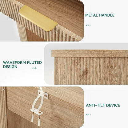 YITAHOME 31.5" Farmhouse Console Table for Entryway, Entry Hallway Foyer Table with 2 Drawers and Storage Shelf, Large Sofa Behind Couch Fluted Elliptical Desk for Hallway Living Room, Oak Color