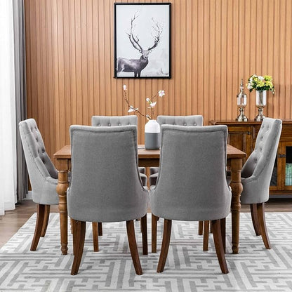 COLAMY Wingback Upholstered Dining Chairs Set of 4, Fabric Side Dining Room Chairs with Tufted Button, Living Room Chairs for Home Kitchen- Light Grey