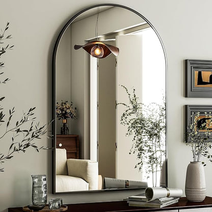 HARRITPURE Arched Wall Mirror – 26"x38" Arch Bathroom Mirror Metal Frame Vanity Mirror for Bedroom, Entryway Dresser Decor, Black
