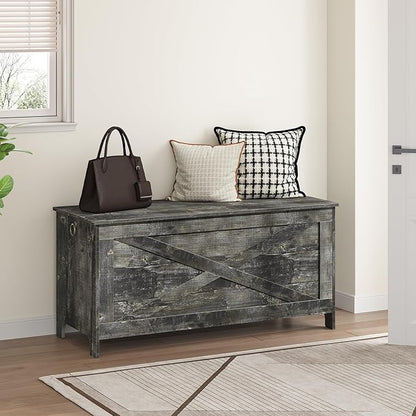 39.4" Toy Chest, Sturdy Entryway Storage Chest with Safety Hinges, Retro Toy Box, Wooden Look Accent Furniture for Living Room, Bedroom, Vintage Gray SCRP48101