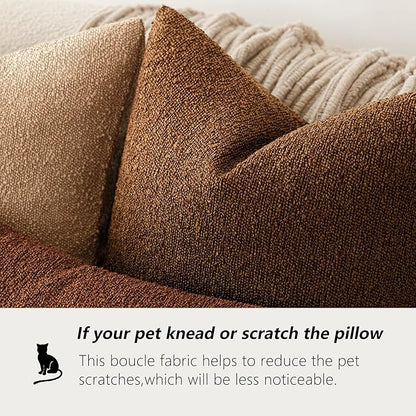 Foindtower Pack of 2 Modern Textured Boucle Throw Pillow Covers Accent Solid Decorative Pillow Cases Cozy Woven Couch Cushion Case for Chair Sofa Bedroom Living Room Home Decor 20x20 Inch Hazel Brown