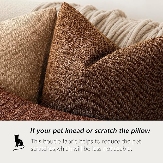 Foindtower Set of 2, Decorative Textured Boucle Throw Pillow Covers Accent Solid Pillow Cases Neutral Soft Cozy Couch Cushion Case for Chair Sofa Bedroom Living Room Home Decor 24x24 Inch Hazel Brown