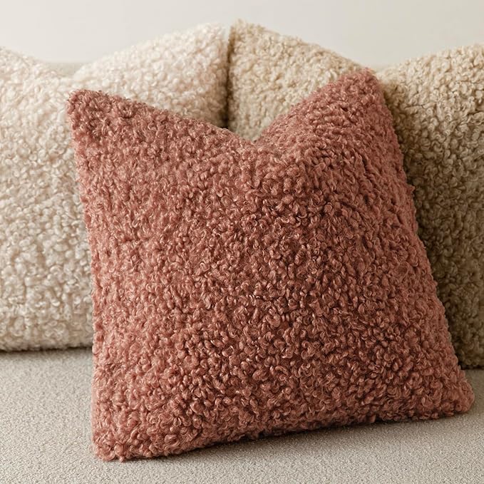 Foindtower 2 Pieces 20x20 Inch Dusty Pink, Faux Fur Throw Pillow Cover Accent Sherpa Furry Pillow Covers Fuzzy Soft Pillowcases Cozy Sheepskin Decorative Fleece Cushion Case for Bed Couch Living Room