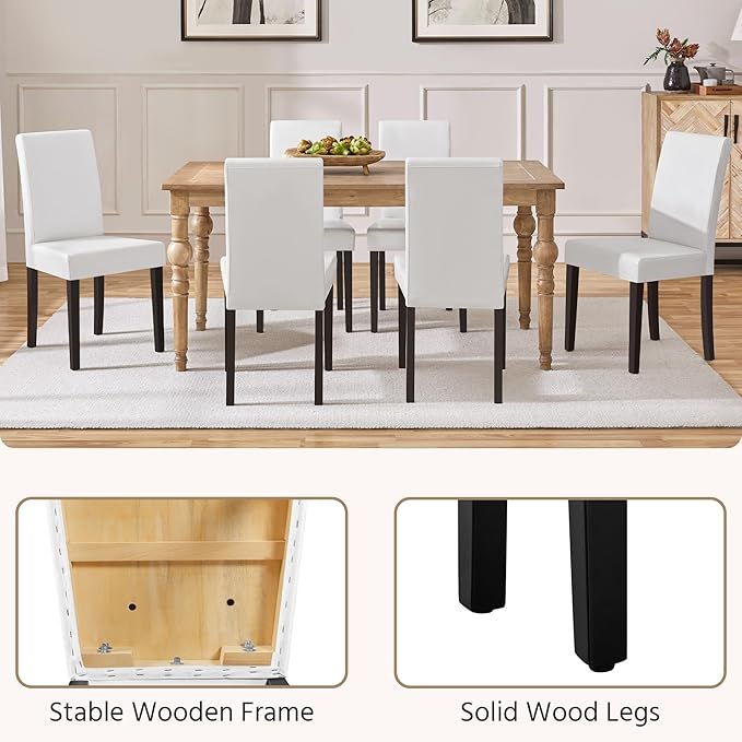 Yaheetech Dining Chairs Set of 6 Faux Leather Modern Dining Room Chairs with Rubberwood Legs and Padded Seat for Kitchen/Living Room/Restaurant, White
