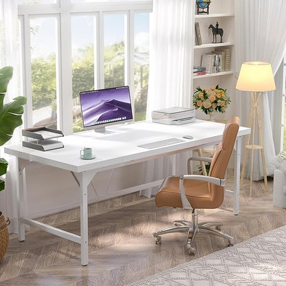 Unikito Large Office Desk, 70.8 x 31.5 Inch Extra Long Executive Computer Desk, Heavy Duty 2 Person Desk, Premium Super Thick Study Writing Table Computer Tables for Home Office Workstations, White