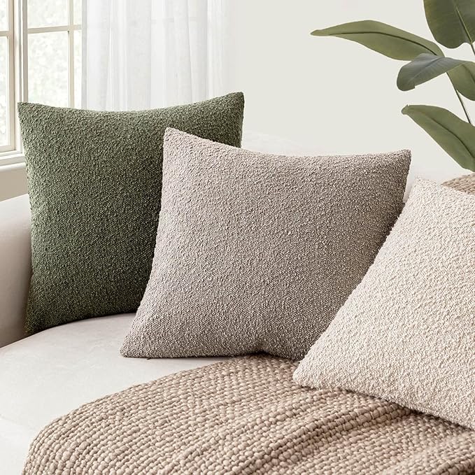 Foindtower Pack of 2 Textured Boucle Throw Pillow Covers Accent Solid Pillow Cases Cozy Soft Decorative Couch Cushion Case for Chair Sofa Bedroom Living Room Home Decor 20x20 Inch Light Taupe