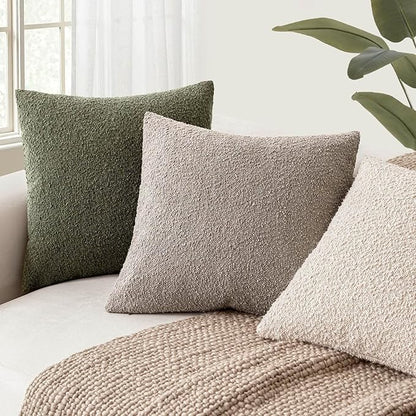 Foindtower Pack of 2 Textured Boucle Throw Pillow Covers Accent Solid Pillow Cases Cozy Soft Decorative Couch Cushion Case for Chair Sofa Bedroom Living Room Home Decor 20x20 Inch Light Taupe