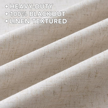 H.VERSAILTEX Linen Curtains 100% Blackout Curtains for Bedroom 63 inch Long Full Light Blocking Nature Linen Blended Window Curtains for Living Room Nickel Grommet (2 Panels, Heathered Natural)