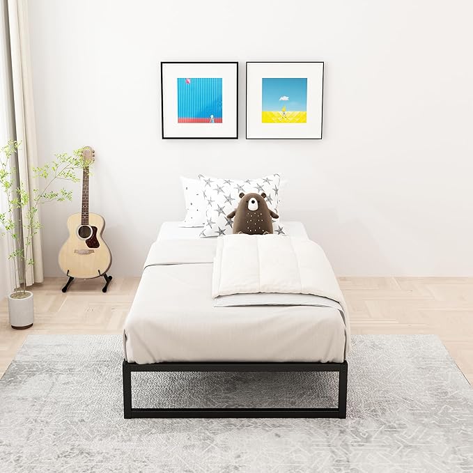 8 Inch Twin Bed Frames Heavy Duty Metal Twin Platform Bed Frame No Box Spring Needed, Noise Free, Easy Assembly, Black