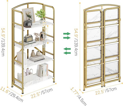 No-Assembly Folding Gold Bookshelf Storage Shelves Multifunctional Plant Flower Stand Storage Rack Shelves Bookcase for Home Office