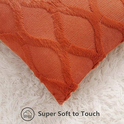 decorUhome Fall Throw Pillow Covers 22x22 Inch Set of 2, Soft Plush Faux Fur Wool Rust Couch Pillow Covers, Decorative Neutral Pillow Cases for Bed Sofa Living Room Home Decor