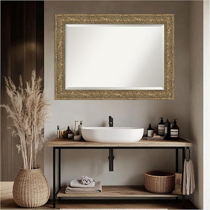 Amanti Art Bronze Bathroom Mirror for Over Sink, 31x43 Luxe Bronze Gold Rectangle Vanity Mirror, Large Traditional Frame, Hangs Horizonally and Vertically, Bathroom Wall Decor, Beveled Edge