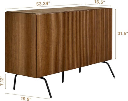 NTC Veil Modern Sideboard with 3 Doors, Buffet Cabinet with Vertical Groove Design and Metal Legs, Storage Cabinet for Living Room, and Hallway, Effortless Assembly - Rustic Oak