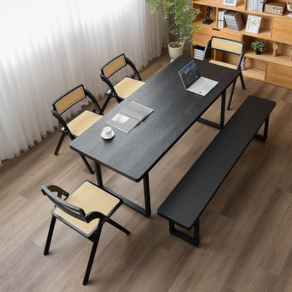 Modern Solid Wood Dining Table with Metal Base Stylish Durable Dining Room Table in Black Multiple Sizes Home Use Office Desk(55.12in)