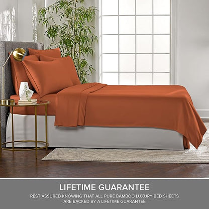Twin Sheets by Pure Bamboo, Genuine 100% Organic Viscose Derived from Bamboo Bed Sheet Set, Luxuriously Soft & Cooling, Double Stitching, Lifetime Quality Promise (Twin, Terracotta)