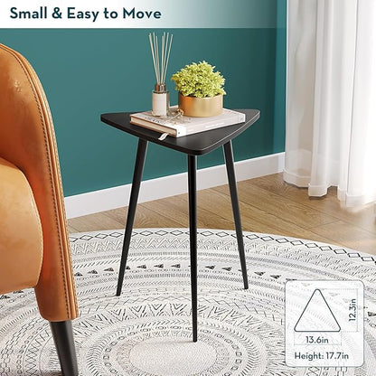 SAYGOER Small Black Side Table, Triangle End Table, Modern Narrow Bedside Table for Living Room Bedroom Small Space, Unique Sofa Table Medal Black Frame 13.5" W x 12.3" D x 17.7" H
