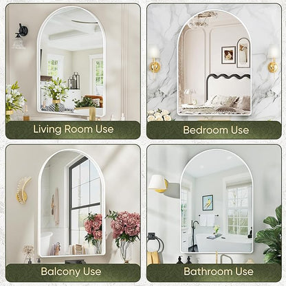 Suidia 24" x 36" Bathroom Mirror, Bathroom Vanity Mirror Metal Framed, Wall-Mounted Mirrors for Bedroom, Living Room, Entryway, Hallway, White, Arch Style