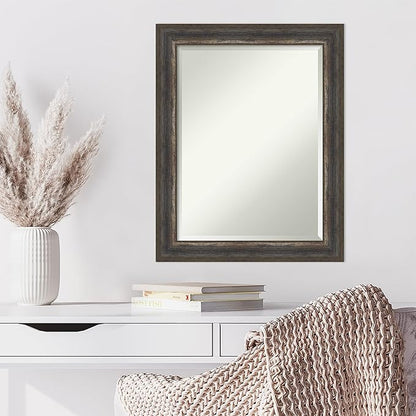 Amanti Art Brown Wall Mirror 29x23 Alta Rustic Char Rectangle Bathroom Mirror for Wall Decor Living Room, Medium Rustic Farmhouse Frame, Hangs Horizonally and Vertically, Bathroom Decor, Beveled Edge