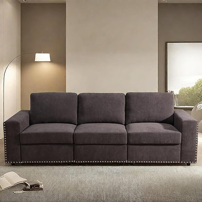 Sectional Couches for Living Room, 93″ Nail-Head Cloud Couches, Modern Comfy 3 Seater Sectional Sofa with Deep Seats for Bedroom, Office, Small Space, Brown