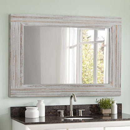 YOSHOOT Hand-Made Wooden Spliced Wall Mirror for Bathroom, Rustic Farmhouse Vanity Mirror, Décor Wall Art, Solid Wood Frame, Vertical or Horizontal Hanging