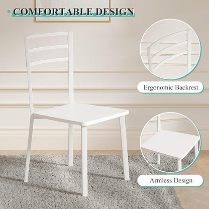 VECELO Small Round Dining Table Set for 2, Wood Tabletop with Strong Metal Frame, Modern Dinette with Chairs for Kitchen, Breakfast Nook Living Room, Pure White