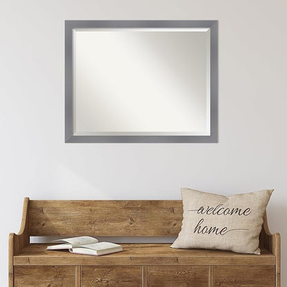 Amanti Art Grey Wall Mirror 25x31 Edwin Grey Rectangle Bathroom Mirror for Wall Decor Living Room, Large Casual Wood Frame, Hangs Horizonally and Vertically, Bathroom Decor, Beveled Edge from WI, USA