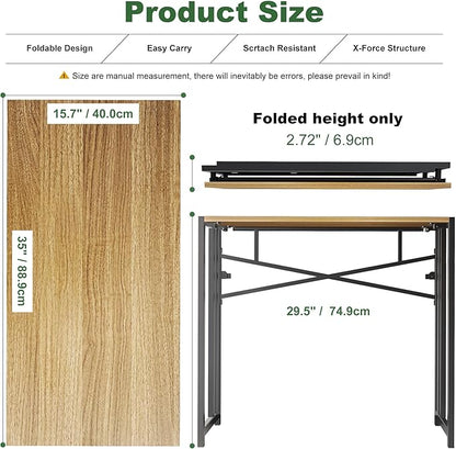 Narrow Folding Computer Desk 35 inch, Writing Gaming Computer Camping Desk, Espresso