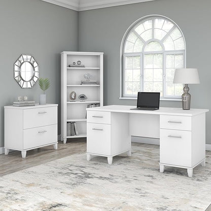 Bush Furniture Somerset 5 Shelf Bookcase in White, Tall Bookshelf, Large Book Shelf for Living Room, Home Office, or Entryway
