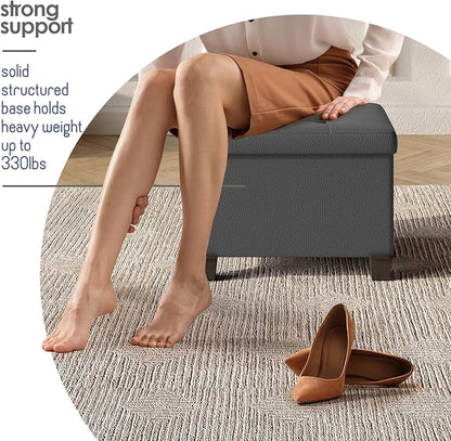 STORAGEBUD Storage Ottoman Cube with Small Bin, 16-in Square Ottoman with Storage for Living Room and Bedroom, Small Ottomans Foot Rest, Faux Leather Foot Stools Ottomans Max 330lbs, Grey