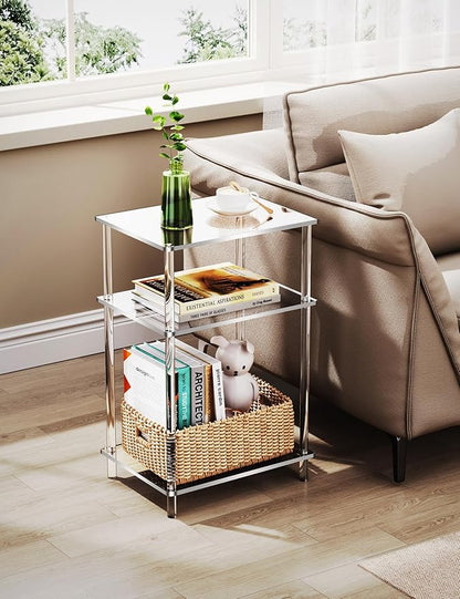 Acrylic Side Table Clear 3-Tier End Table for Living Room, Office, Hallway, Bedroom Small Bedside Table