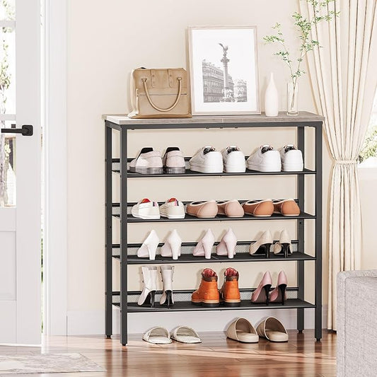 HOOBRO Shoe Rack for Entryway, 5-Tier Shoe Organizer with Adjustable Mesh Shelves, 16-20 Pairs of Shoes, Spacious Floor Mount, Metal, Industrial, Shoe Shelf for Closet, Greige BG12XJ01