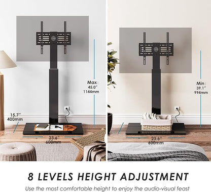 FITUEYES Floor Swivel TV Stand with Power Outlet for 32-65 Inch TVs, Floor TV Stand with Mount Height Adjustable with Iron Base, Hold Up to 88lbs, Space Saving for Bedroom, Living Room