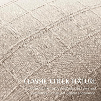 Foindtower Set of 2 Decorative Linen Check Throw Pillow Covers Neutral Long Body Lumbar Cushion Covers Farmhouse Vintage Home Decor for Sofa Chair Couch Bedroom Living Room,14×36 Inch,Natural Linen