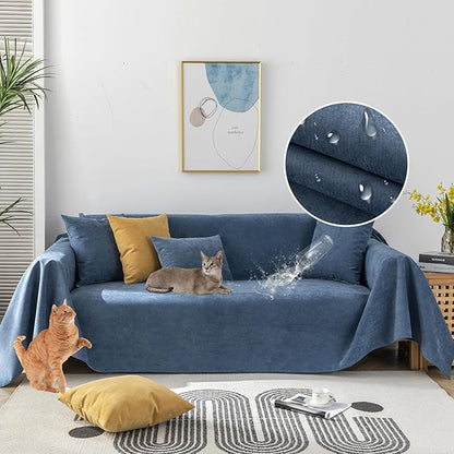 STACYPIK Waterproof Dark Blue Sofa Cover, Washable Couch Cover for 2 Cushion Couch, Anti-Slip Furniture Protector, Pet-Friendly Couch Cover for Pets and Kids, Loveseat Covers, Futon Cover-71X71IN