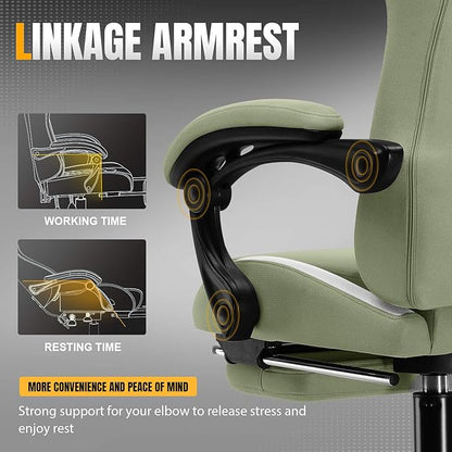 GTRACING Gaming Chair with Foot Rest & Pocket Spring Cushion, Breathable Fabric for Home Office Desk, Ergonomic High Back Computer Chair with Headrest & Lumbar Support, Green