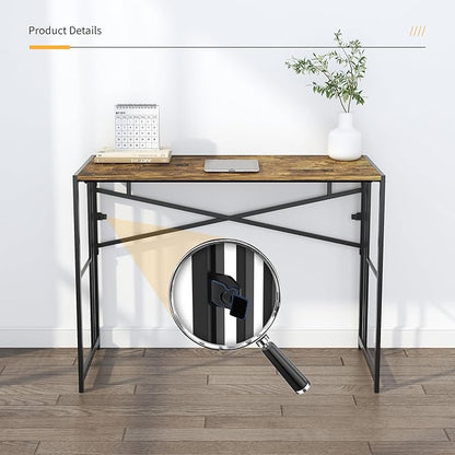 35 inch Small Folding Computer Desk, Writing Gaming Computer Desk for Small Spaces, No Assembly Required Home Office Tale, Rustic Brown