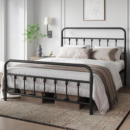 Full Size Bed Frame-Classic Metal Platform Bed Frame Mattress Foundation with Victorian Style Iron-Art Headboard/Footboard/Under Bed Storage/No Box Spring Needed/Black