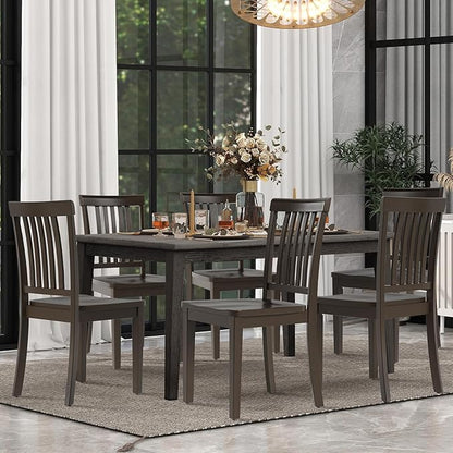 COLAMY Wooden Dining Chairs Set of 6, Solid Rubberwood Kitchen & Dining Room Chairs,Windsor Style Seating, Rustic Dining Table Chairs, Non-Slip Foot Pads, Farmhouse & Traditional Seating,Dark Brown