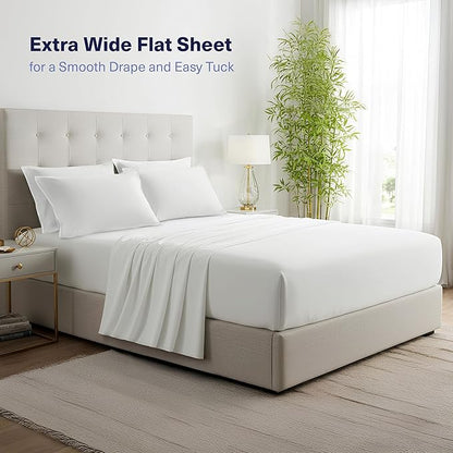 Kickoff Viscose Bamboo Sheets Twin XL Size 3-pc 100% Organic Bamboo Viscose Bed Cooling Sheets Twin XL Size Set Cool Bedding for hot Sleepers Sheet, Flat, Fitted, Pillowcase (Snow White, TXL)