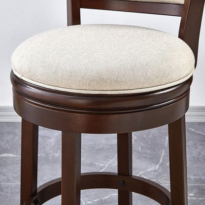 Ball & Cast Swivel Barstool Upholstered Counter Stool 24 inch Kitchen Wooden Bar Stool , Cappuccino&Taupe